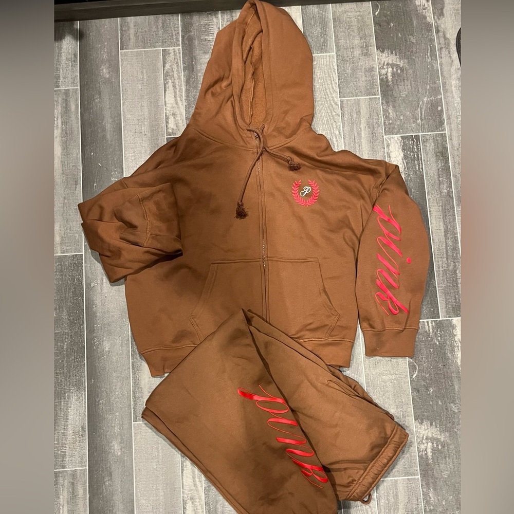 PINK Victoria's Secret Brown Hoodie and Sweatpants Set
